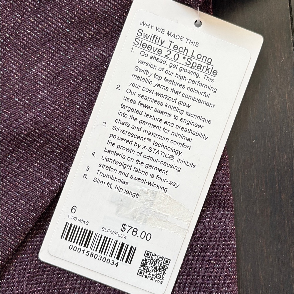 LULULEMON SWIFTLY TECH LONG SLEEVE 2.0 *SPARKLE IN BLACK PLUM/RAINBOW SZ 6 NWT - Picture 8 of 9